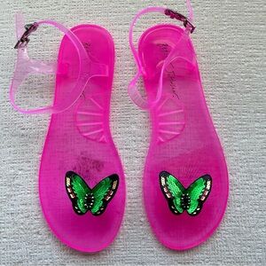 Betsey Johnson “Tabby” Sequin Butterfly Jelly Sandal with Ankle Strap, Size 7
